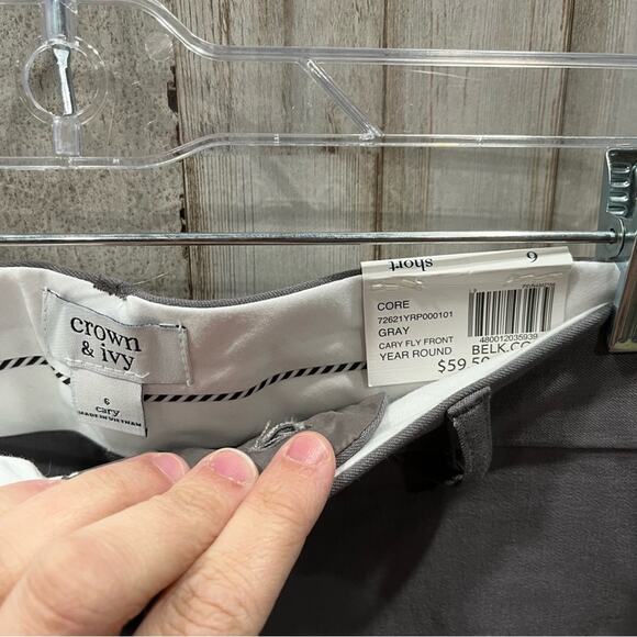 NWT Crown & Ivy Cary Bi Stretch Fly Front Pants Grey SHORT - Picture 4 of 8